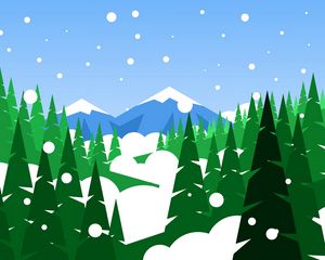 Preview wallpaper mountains, forest, snow, art, vector
