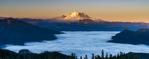 Preview wallpaper mountains, forest, spruce, clouds, valley