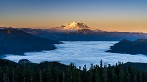 Preview wallpaper mountains, forest, spruce, clouds, valley