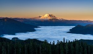 Preview wallpaper mountains, forest, spruce, clouds, valley