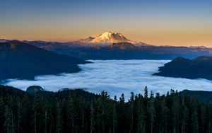 Preview wallpaper mountains, forest, spruce, clouds, valley