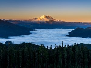 Preview wallpaper mountains, forest, spruce, clouds, valley