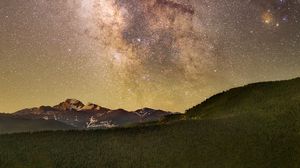Preview wallpaper mountains, forest, starry sky, night, landscape