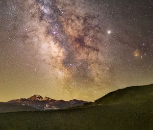 Preview wallpaper mountains, forest, starry sky, night, landscape