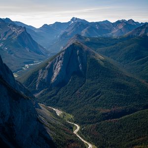 Preview wallpaper mountains, forest, trail, trees, nature