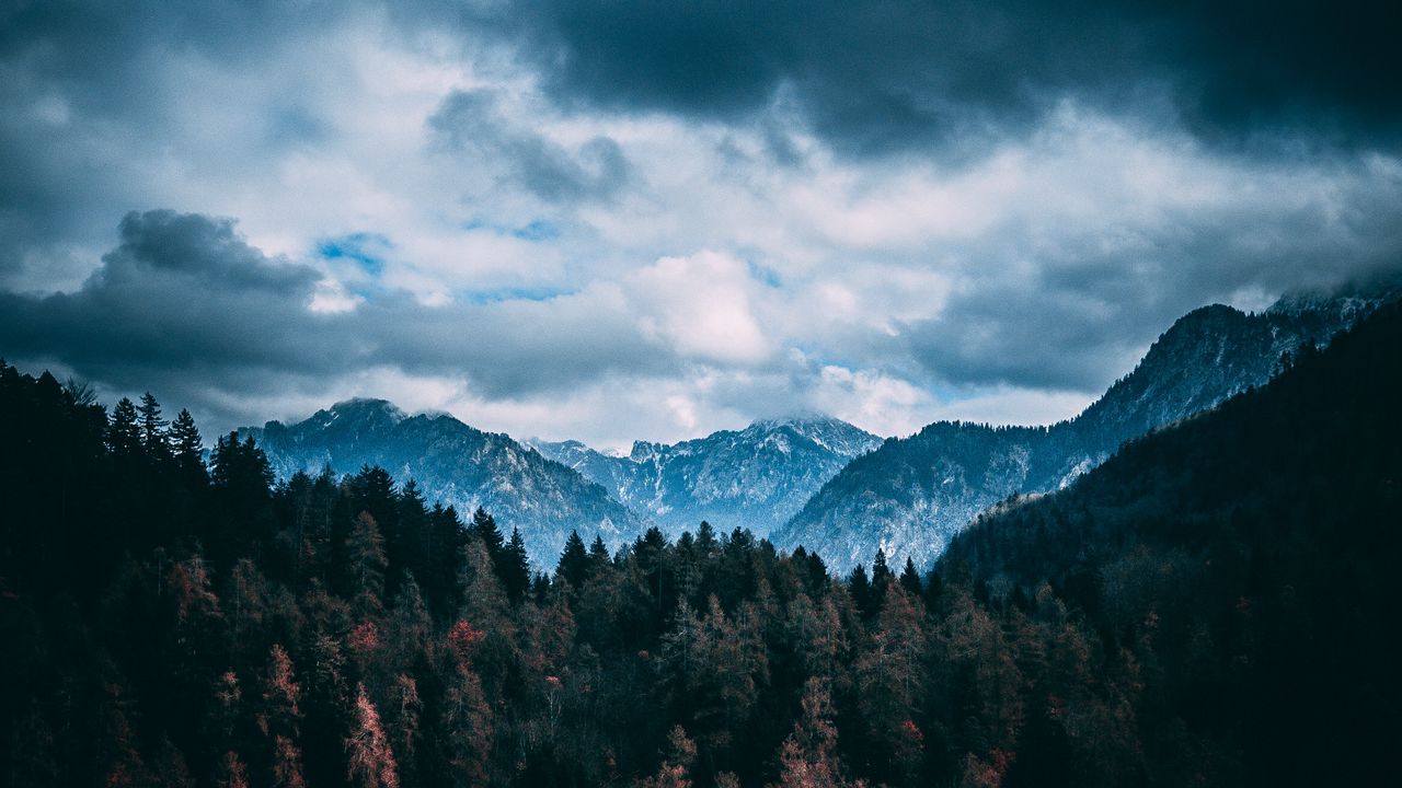 Wallpaper mountains, forest, trees, clouds