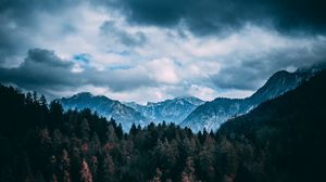 Preview wallpaper mountains, forest, trees, clouds