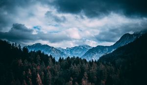 Preview wallpaper mountains, forest, trees, clouds