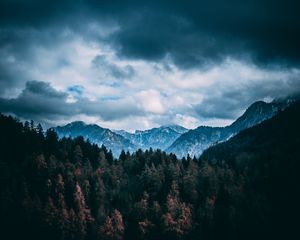 Preview wallpaper mountains, forest, trees, clouds