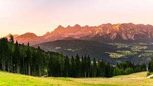 Preview wallpaper mountains, forest, trees, meadow, nature