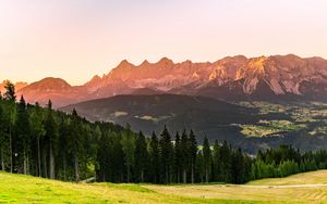 Preview wallpaper mountains, forest, trees, meadow, nature