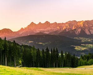 Preview wallpaper mountains, forest, trees, meadow, nature