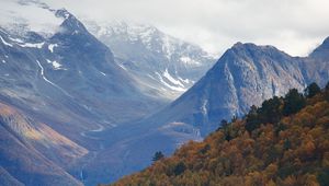 Preview wallpaper mountains, forest, trees, hut