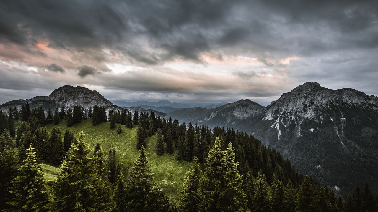 Wallpaper mountains, forest, trees, sky