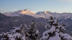 Preview wallpaper mountains, forest, trees, snow, winter, landscape