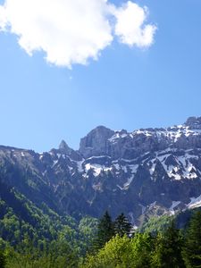 Preview wallpaper mountains, forest, trees, clouds, nature, landscape