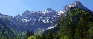 Preview wallpaper mountains, forest, trees, clouds, nature, landscape