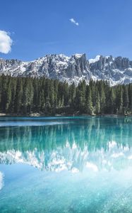 Preview wallpaper mountains, forest, trees, lake, reflection, landscape