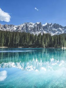Preview wallpaper mountains, forest, trees, lake, reflection, landscape