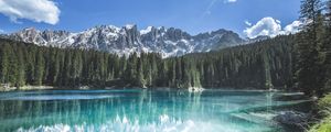 Preview wallpaper mountains, forest, trees, lake, reflection, landscape