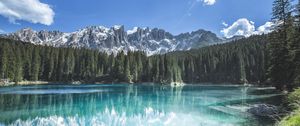 Preview wallpaper mountains, forest, trees, lake, reflection, landscape
