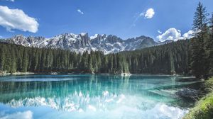 Preview wallpaper mountains, forest, trees, lake, reflection, landscape