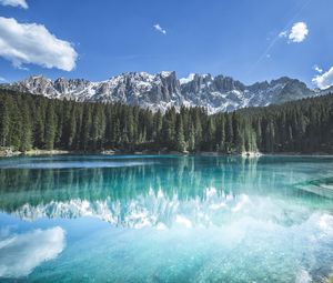 Preview wallpaper mountains, forest, trees, lake, reflection, landscape