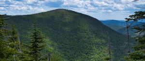 Preview wallpaper mountains, forest, trees, sky, clouds, landscape, nature