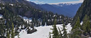 Preview wallpaper mountains, forest, trees, snow, winter, nature, landscape