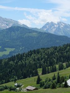 Preview wallpaper mountains, forest, trees, houses, landscape