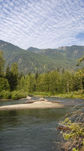 Preview wallpaper mountains, forest, trees, river, nature, landscape