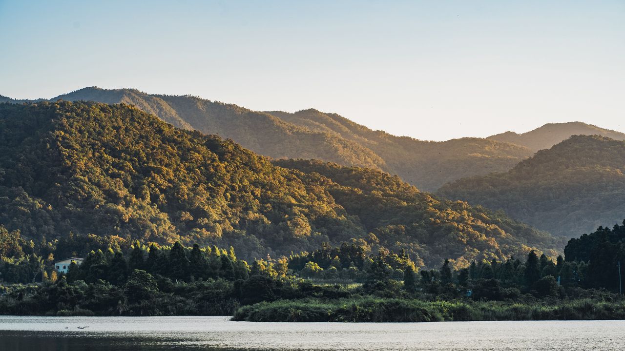 Wallpaper mountains, forest, trees, lake, landscape, nature