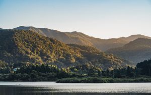 Preview wallpaper mountains, forest, trees, lake, landscape, nature