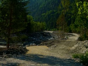 Preview wallpaper mountains, forest, trees, path, turn, landscape, nature