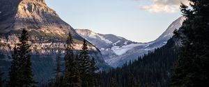 Preview wallpaper mountains, forest, trees, snow, landscape, nature