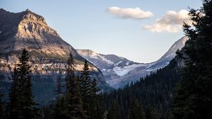 Preview wallpaper mountains, forest, trees, snow, landscape, nature