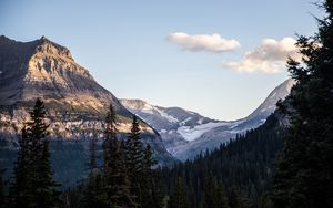 Preview wallpaper mountains, forest, trees, snow, landscape, nature