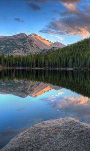 Preview wallpaper mountains, forest, trees, lake, reflection, nature