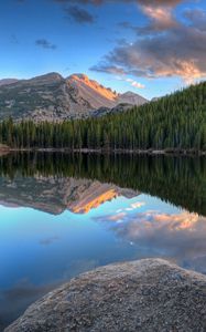 Preview wallpaper mountains, forest, trees, lake, reflection, nature