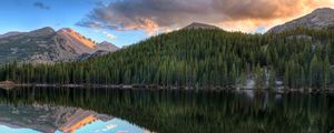 Preview wallpaper mountains, forest, trees, lake, reflection, nature