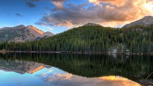 Preview wallpaper mountains, forest, trees, lake, reflection, nature