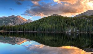 Preview wallpaper mountains, forest, trees, lake, reflection, nature