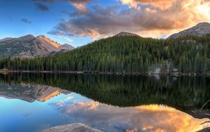 Preview wallpaper mountains, forest, trees, lake, reflection, nature