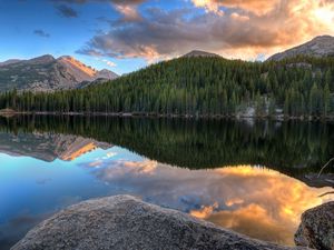 Preview wallpaper mountains, forest, trees, lake, reflection, nature