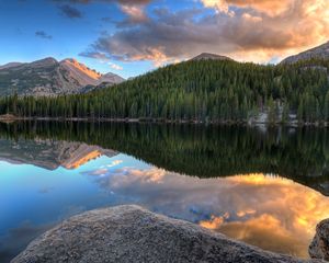 Preview wallpaper mountains, forest, trees, lake, reflection, nature