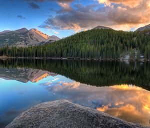 Preview wallpaper mountains, forest, trees, lake, reflection, nature