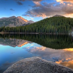 Preview wallpaper mountains, forest, trees, lake, reflection, nature