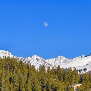 Preview wallpaper mountains, forest, trees, snow, nature, landscape