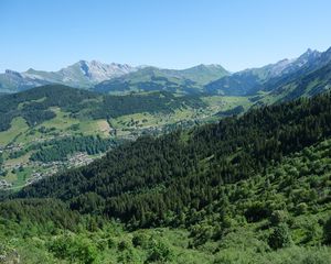 Preview wallpaper mountains, forest, trees, landscape, valley