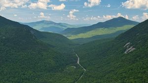 Preview wallpaper mountains, forest, trees, road